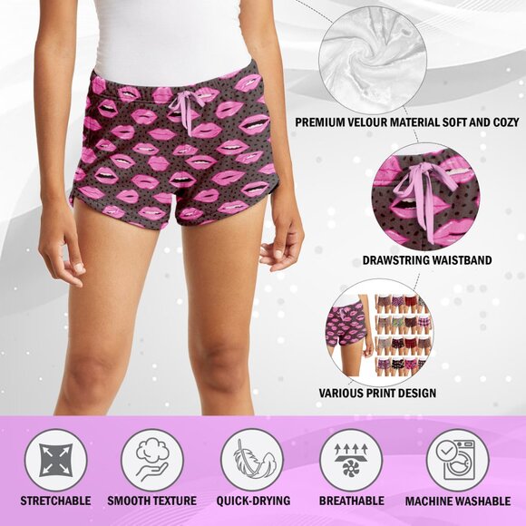 Women's Soft Comfy Breathable Velour Velvet Shorts with Flexible Drawstring Fit - Picture 14 of 16